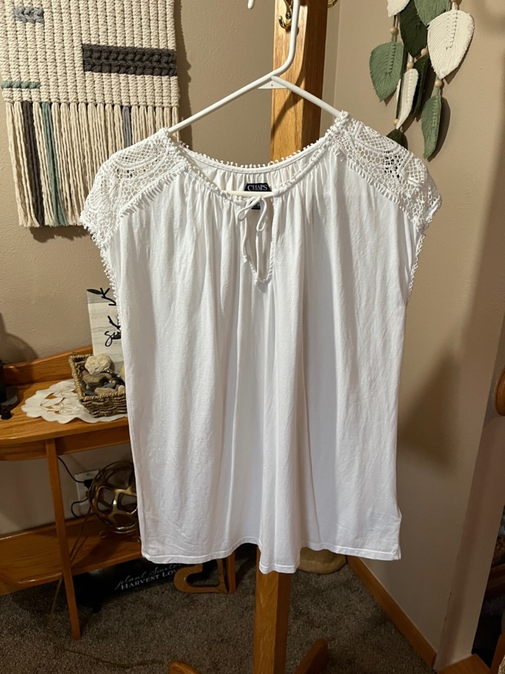 Chaps White Crochet-Trim Peasant Tunic